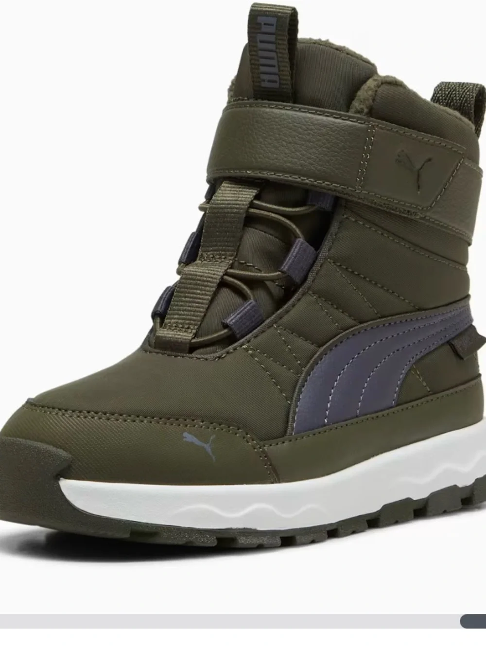 Puma Kids Olive Green High-Top Boots with Gray Accent